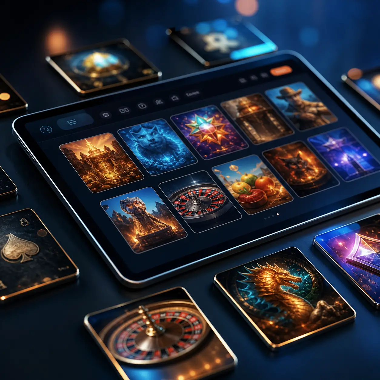 Foto realistica editoriale di nuovi giochi casino su schermo